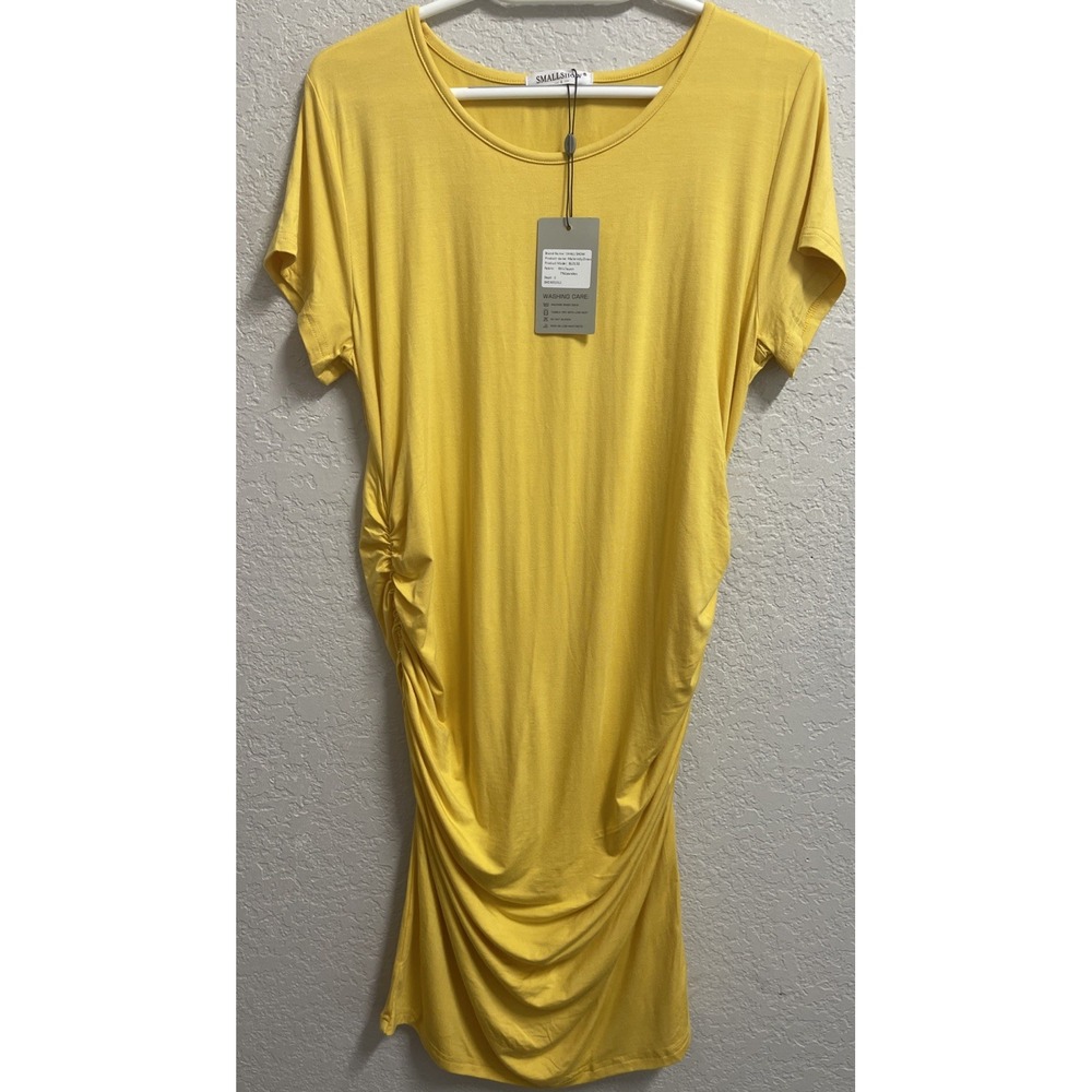 Small Show Women's Maternity Dress Sz. Lg. Yellow Short Sleeve Rayon/Spandex NWT